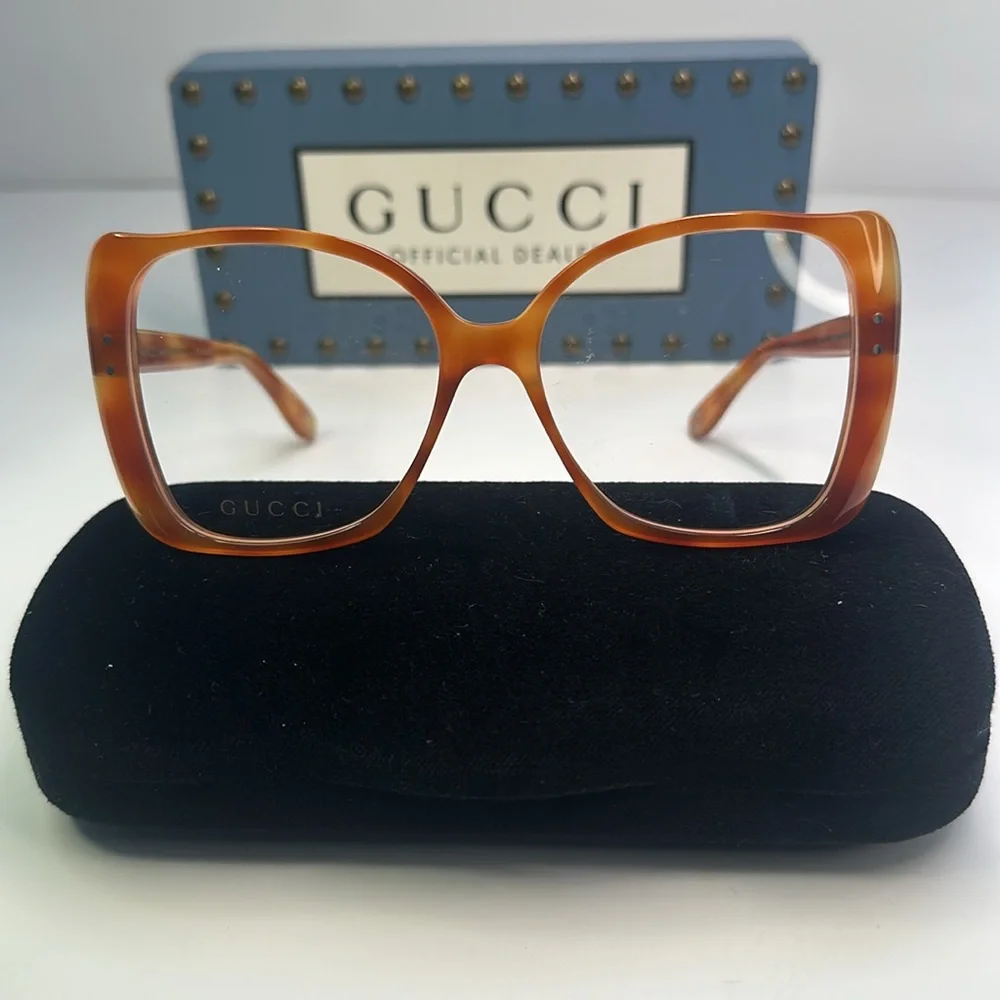 New 100% Authentic Gucci GG0473O 003 Oversized Havana Designer Eyeglasses Women